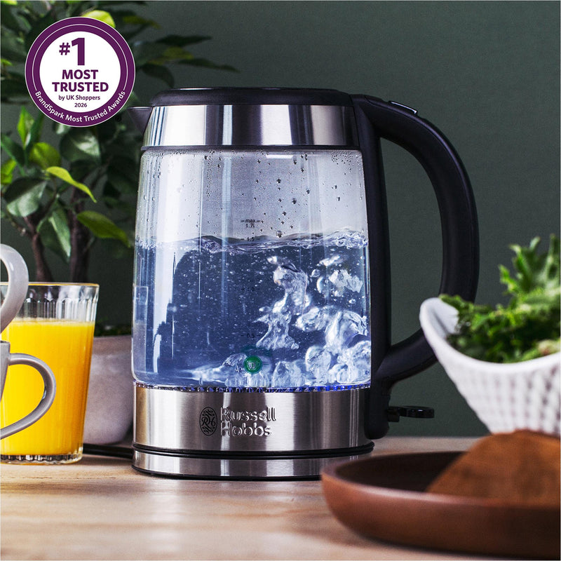 Russell Hobbs glass kettle illuminating black 1.7L, imported from the UK
