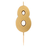 Sainsbury's gold number 8 candle H8cm x W6cm, imported from the UK