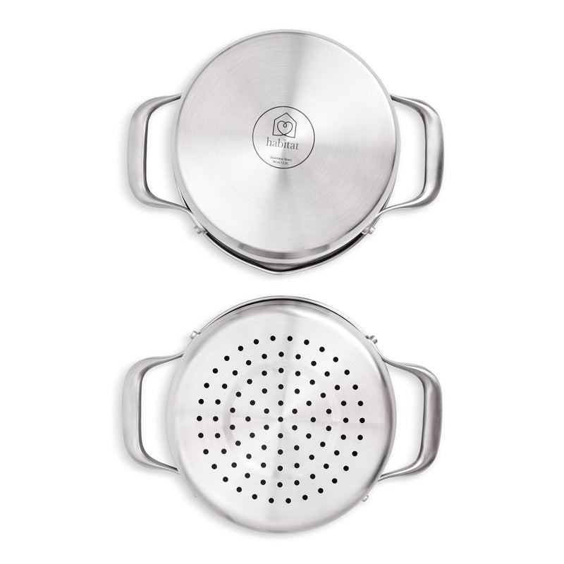 3-Tier Stainless Steel Steamer with Glass Lid, 18cm Diameter