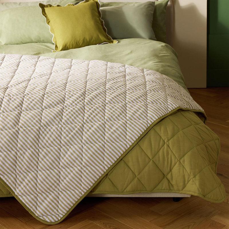 Habitat yarn dye striped bedding set olive green - British product