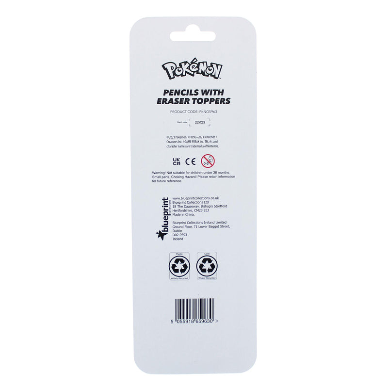 Pokémon set of 2 pencils with Pikachu and Squirtle erasers (British brand)