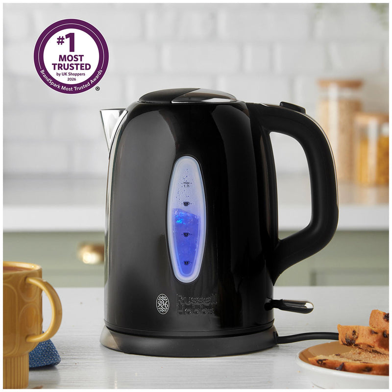 Russell Hobbs black electric kettle 1.7L, imported from the UK