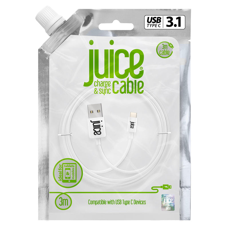 Juice USB-A to USB-C charge and sync cable white 3m, imported from the UK