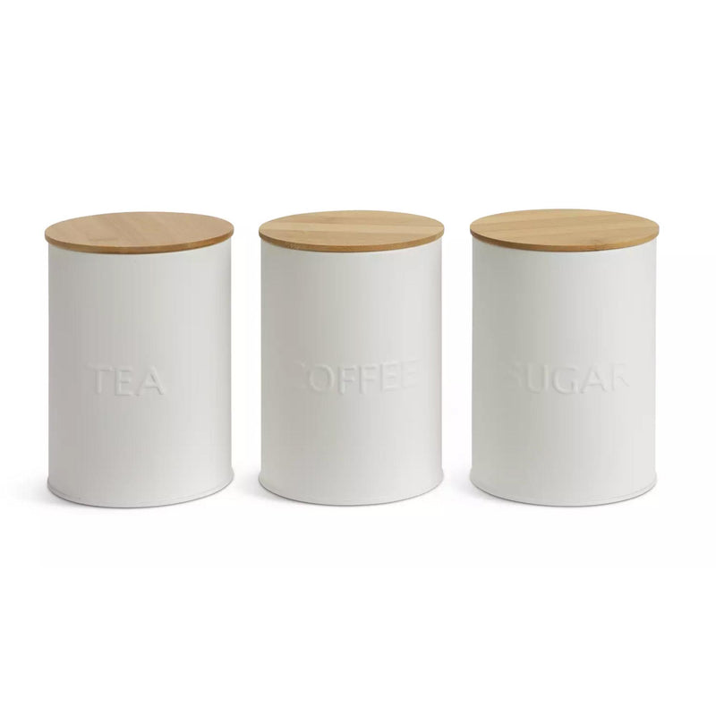 Habitat embossed text pack of 3 white canisters (British brand)