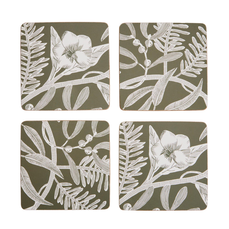Habitat floral corkback coasters pack of 4 green, UK version