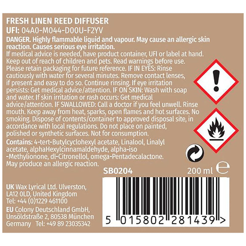 Wax Lyrical scented diffuser Fresh Linen 200ml (British brand)