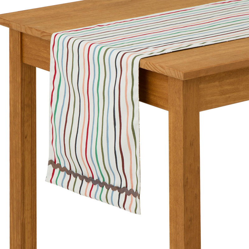 Habitat Floral Stripe Cotton Table Runner Green 220 x 33cm, UK version