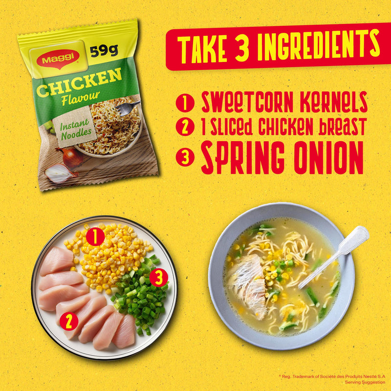 Maggi 3 Minute Instant Noodles Chicken Flavour 4x59g, imported from the UK