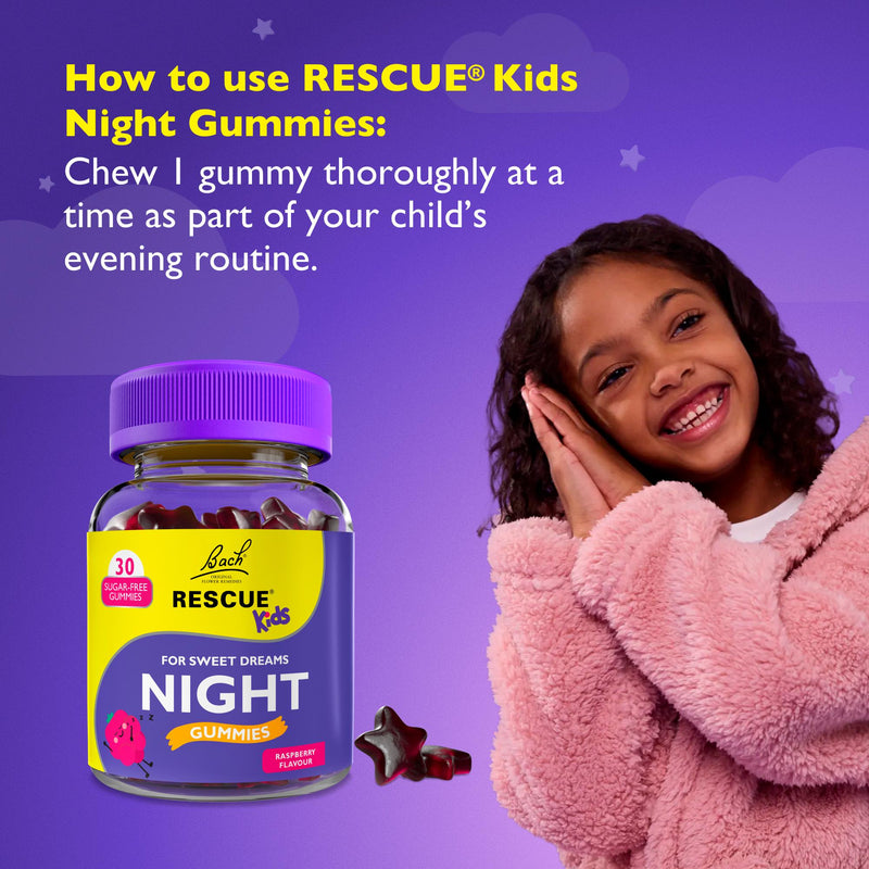 Bach Rescue Night Kids Gummies 30ct raspberry flavour, UK version