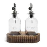 Sainsburys Set of 2 Glass Oil Pourers with Acacia Wood Stand, 0.5 Litre Capacity- Buy online at McGrocer
