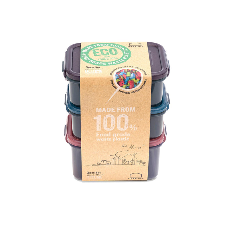 Lock & Lock rectangular storage container set 3pcs, imported from the UK