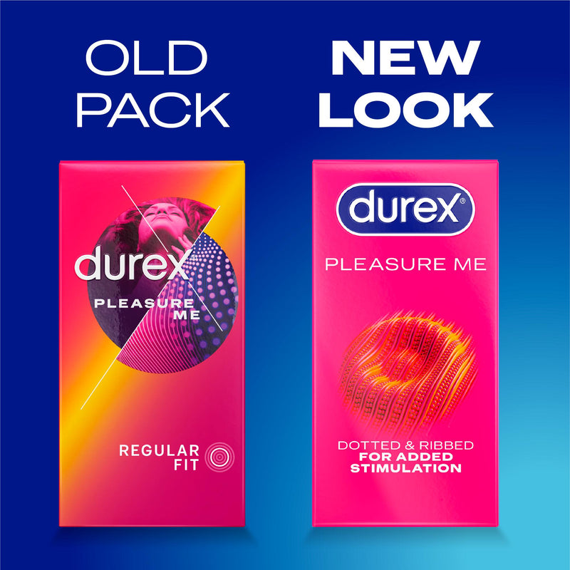 Durex Pleasure Me ribbed dotted condoms x12, imported from the UK