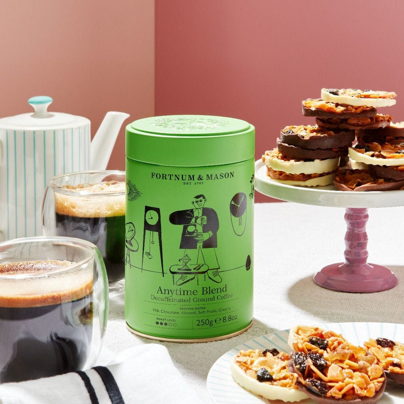 Fortnum's Anytime Blend decaffeinated ground coffee 250g tin, UK version
