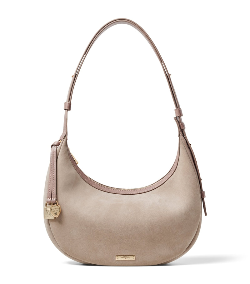 Aspinal of London small Soho Crescent suede shoulder bag, UK version