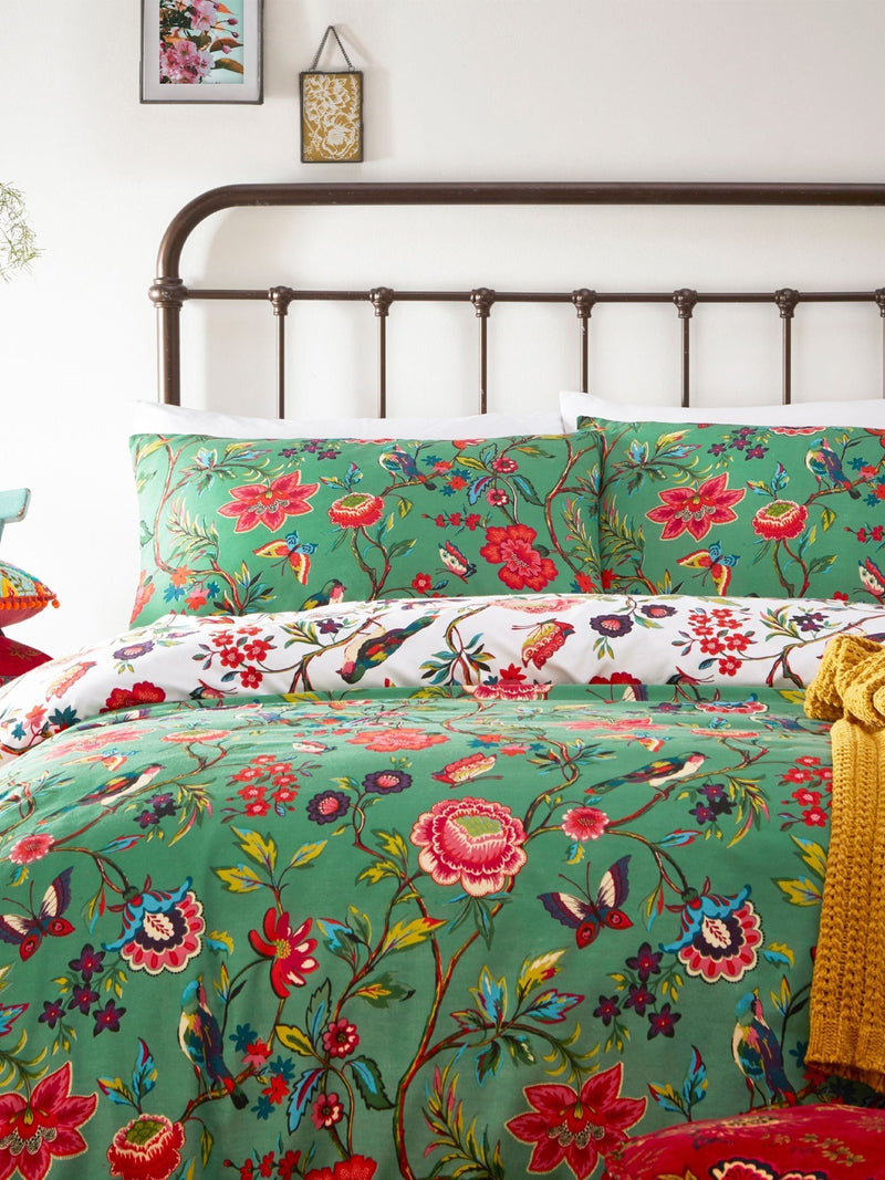 Furn Green Reversible Floral Duvet Cover and Pillowcase Set