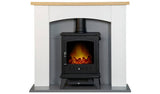 Argos Adam Huxley White and Grey Electric Stove Suite with Oak Shelf - H90.1 x W100 x D35cm- Buy online at McGrocer