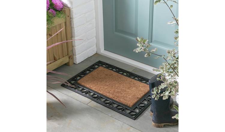 Argos Home Traditional Natural & Black Short Pile Doormat 60x40cm - British product