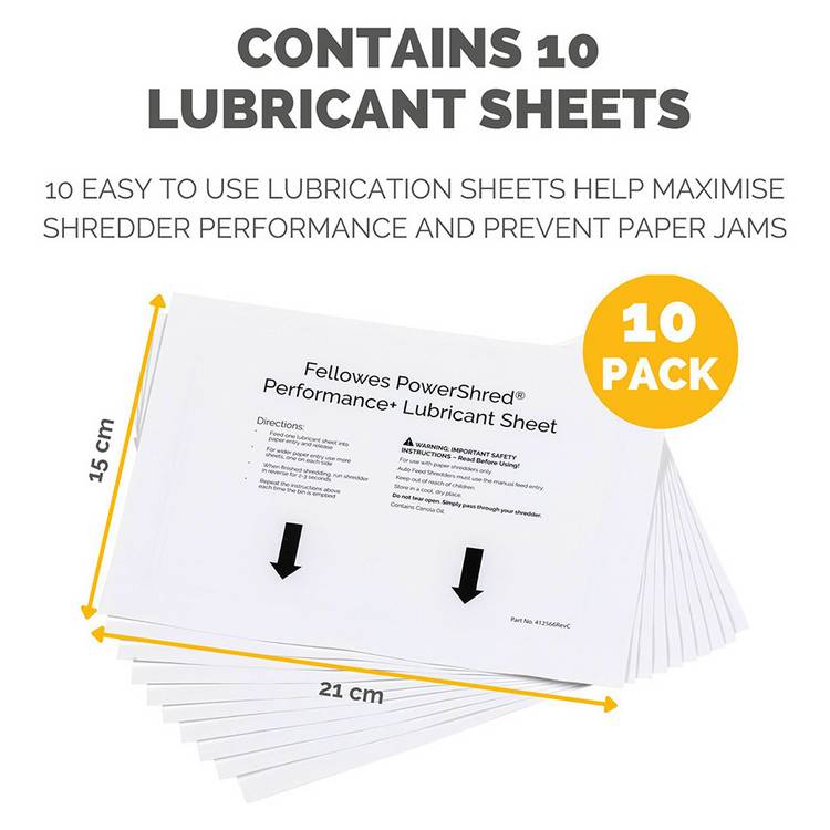 Fellowes shredder oil sheets, pack of 10, imported from the UK