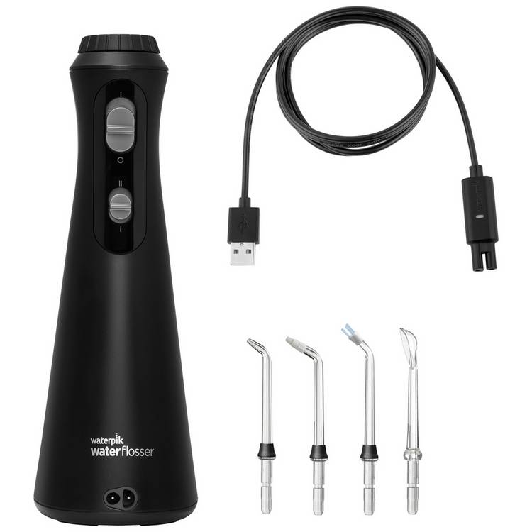 Waterpik cordless plus rechargeable water flosser black, UK version