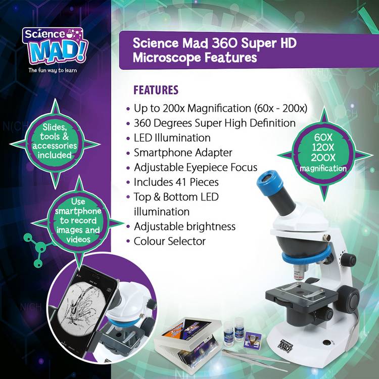 Science Mad Super HD microscope with smartphone adapter (British brand)