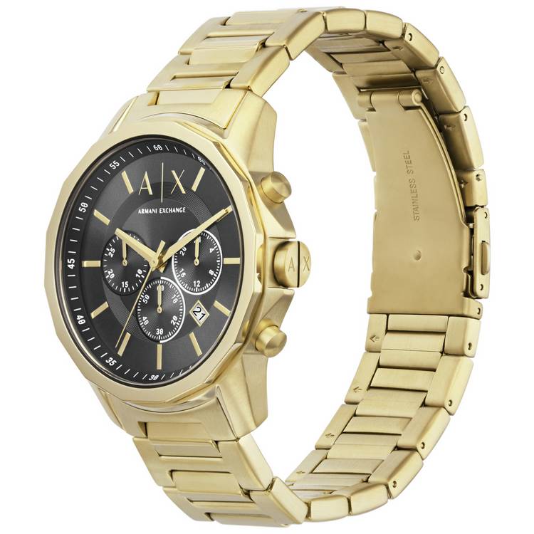 Armani Exchange men's watch gold strap grey dial 44mm (British brand)