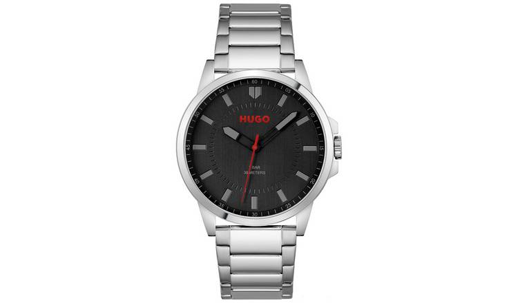 HUGO men's watch black dial stainless steel bracelet 43mm - British product