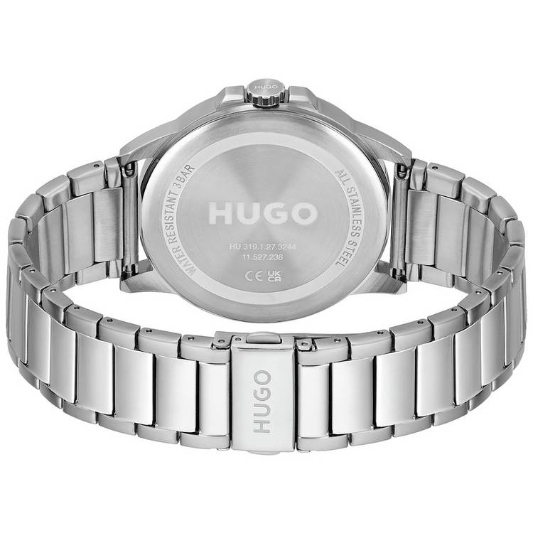 HUGO men's watch black dial stainless steel bracelet 43mm - British product