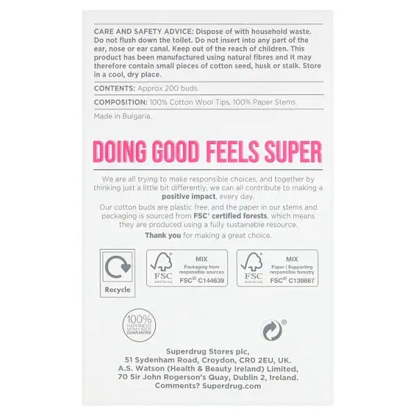 Superdrug cotton wool buds 200 pack (British brand)
