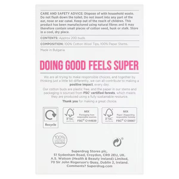Superdrug cotton wool buds 200 pack (British brand)