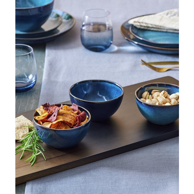 Habitat set of 3 reactive stoneware nibble bowls in navy, UK version
