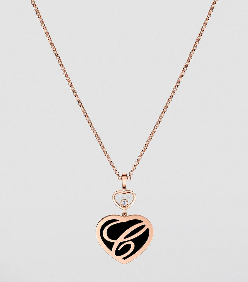 Chopard Happy Hearts necklace rose gold diamond onyx, imported from the UK