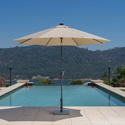 Costco UK SunVilla 10ft Solar LED Round Market Umbrella Beige Outdoor Patio Umbrella- Buy online at McGrocer