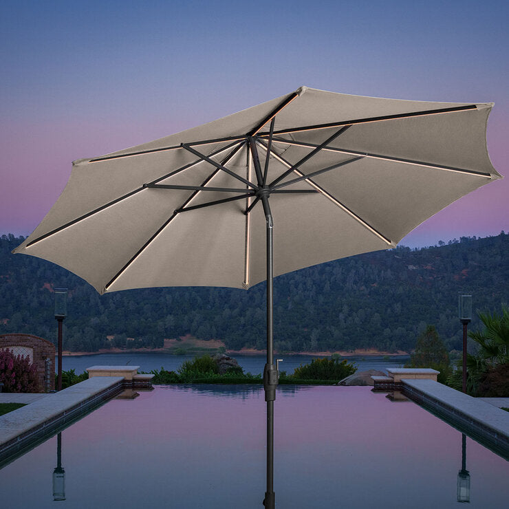SunVilla Solar LED Round Market Umbrella Beige 10ft (British brand)