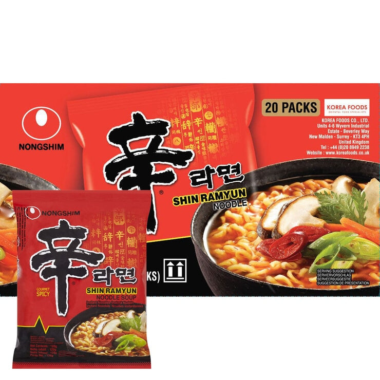Nongshim Spicy Shin Ramyun noodles 20 x 120g, imported from the UK