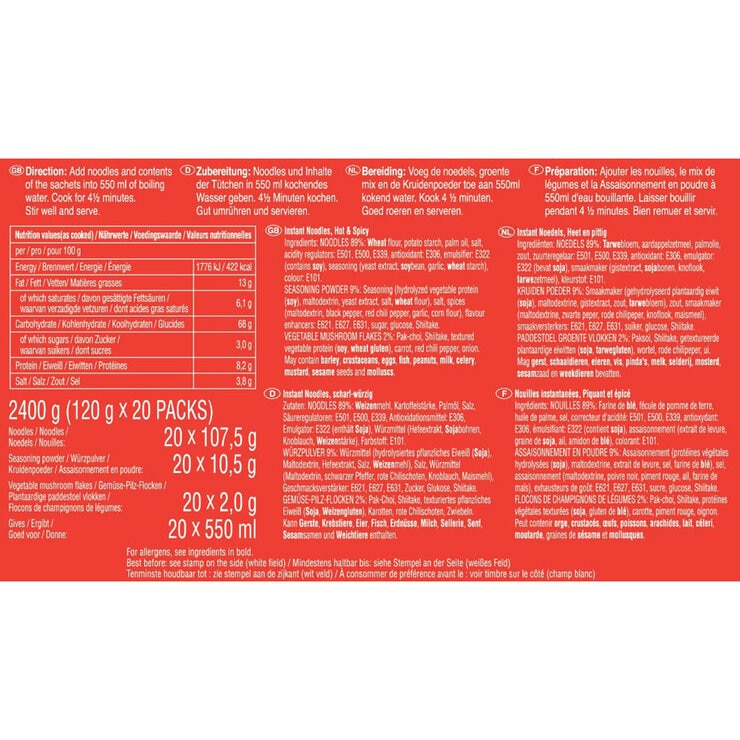 Nongshim Spicy Shin Ramyun noodles 20 x 120g, imported from the UK