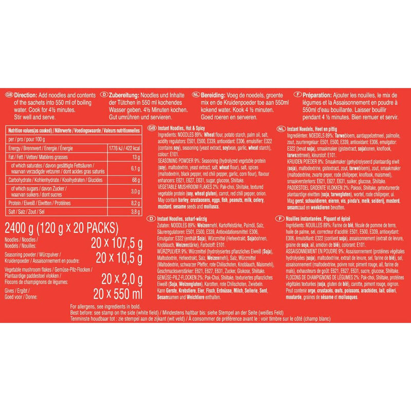 Nongshim Spicy Shin Ramyun noodles 20 x 120g, imported from the UK
