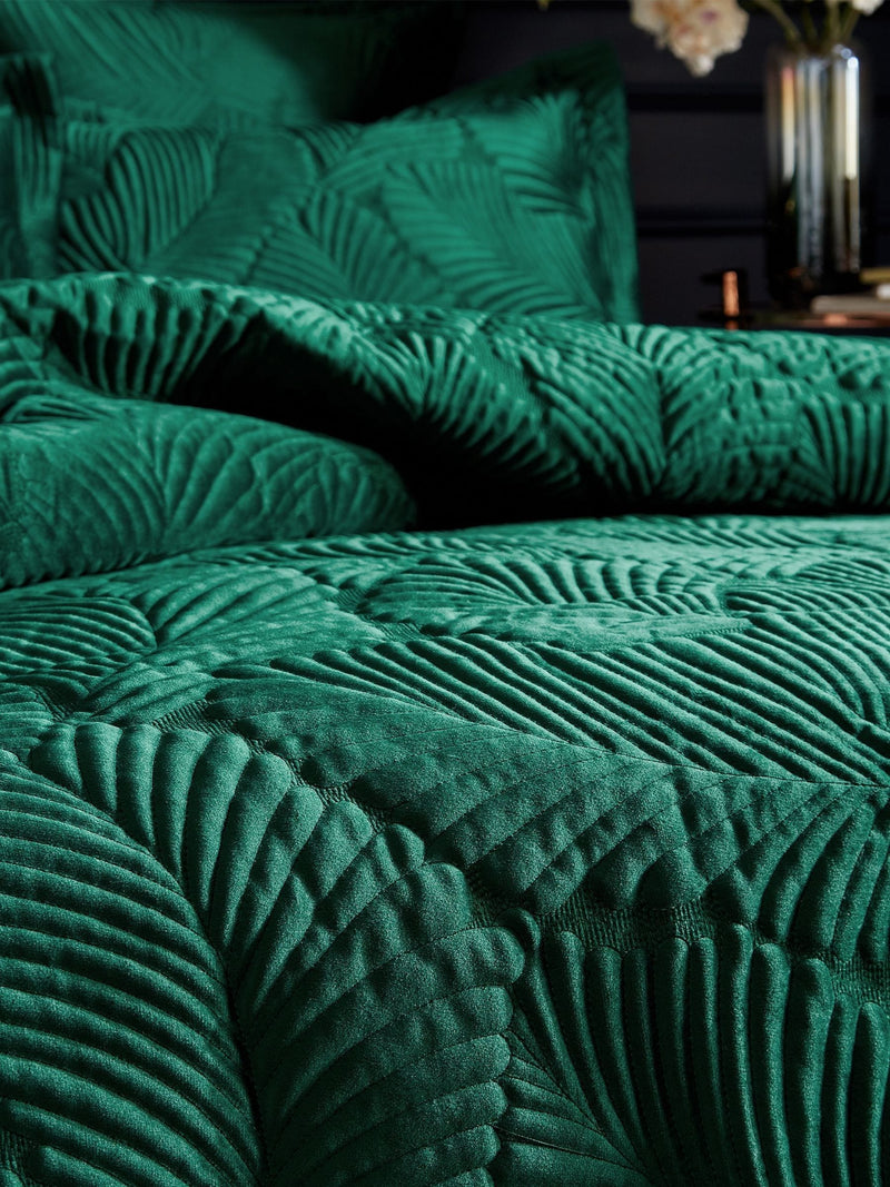 Paoletti Green Palmeria Quilted Velvet Duvet Cover Set, imported from the UK