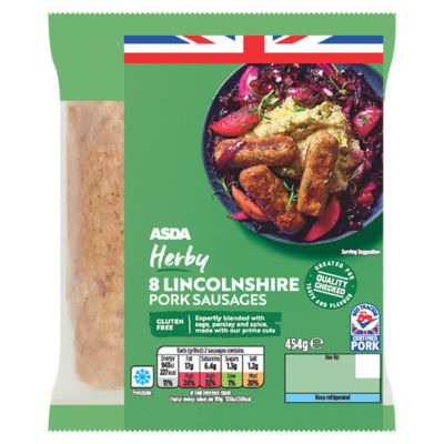 ASDA Saucisses de Porc aux Herbes Lincolnshire 454g