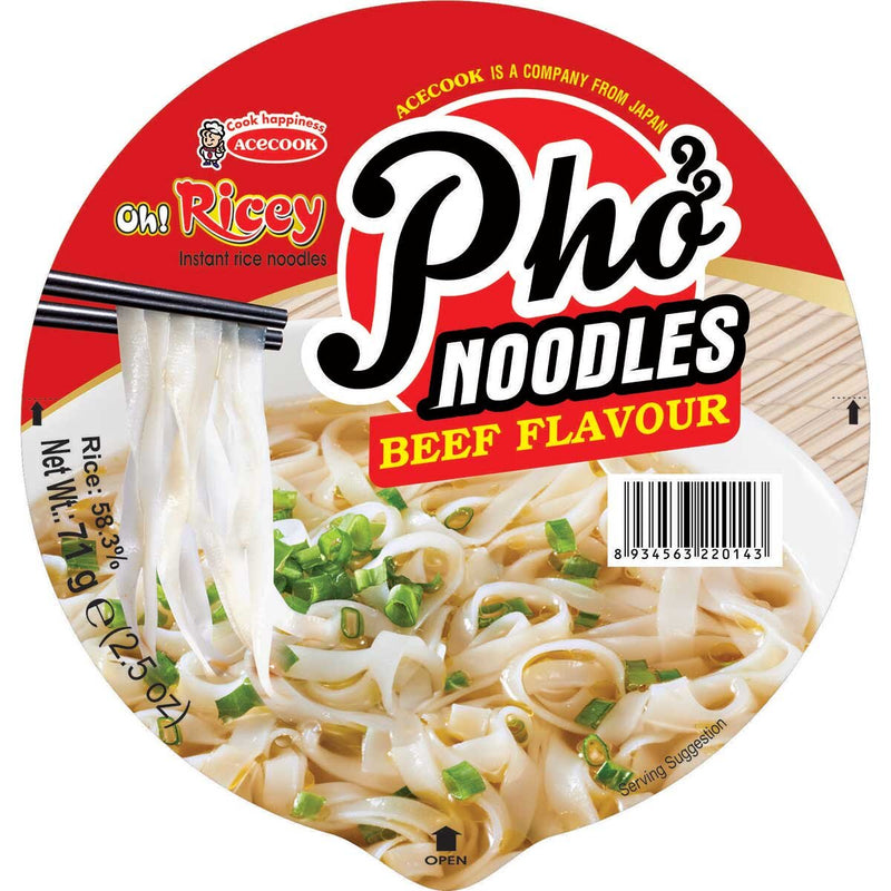 Oh! Ricey pho noodles beef flavour 6 x 71g, imported from the UK