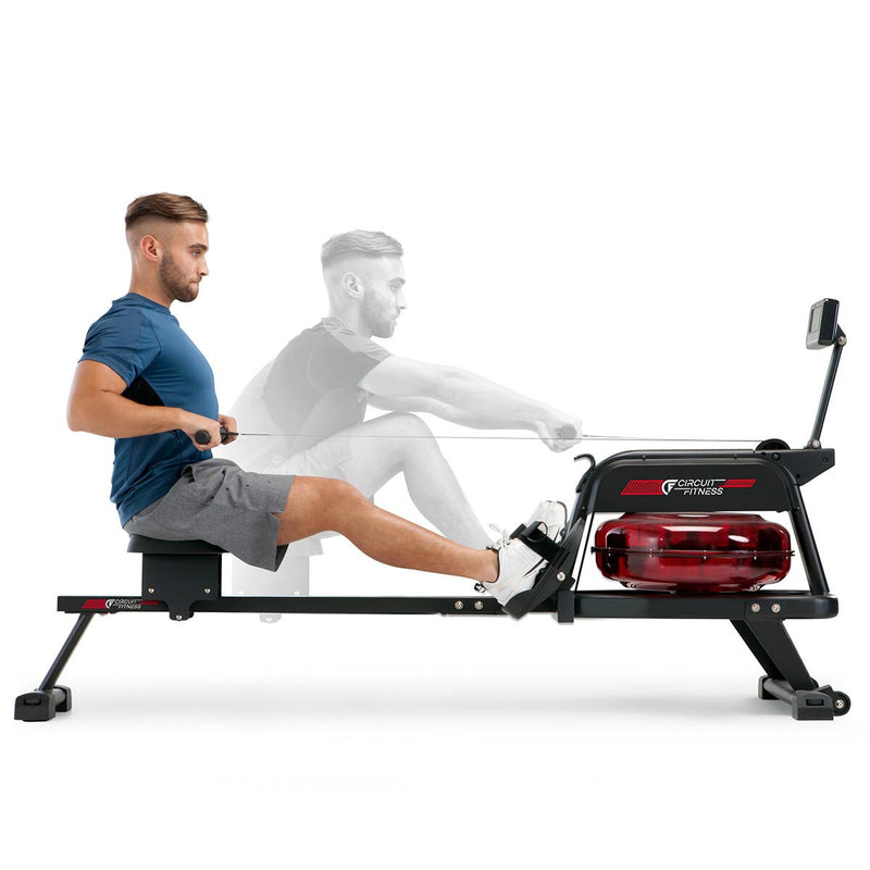 Circuit Fitness water rowing machine in black and red, 35kg - British product