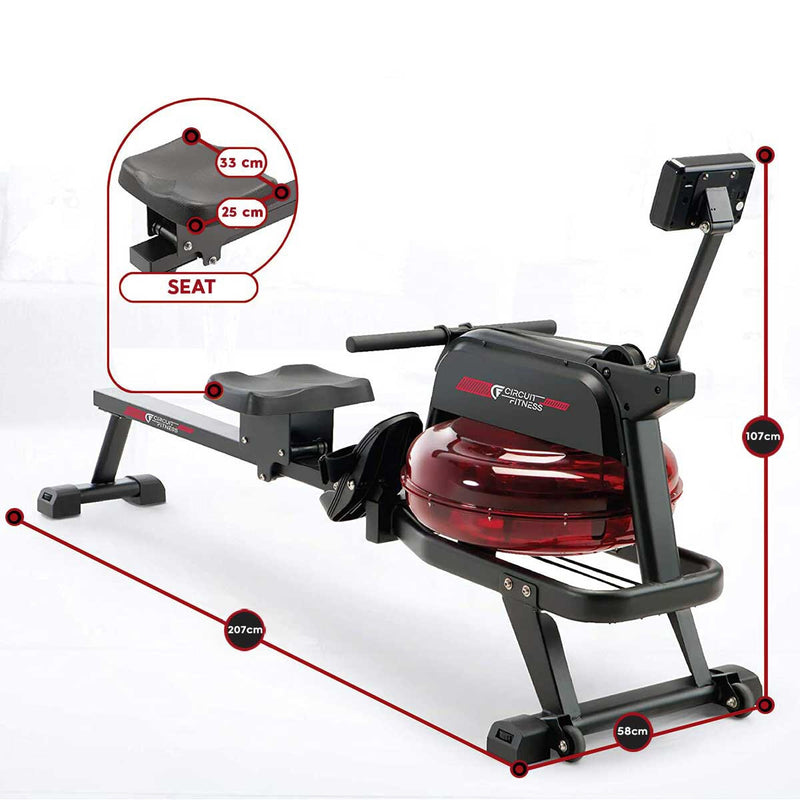 Circuit Fitness water rowing machine in black and red, 35kg - British product