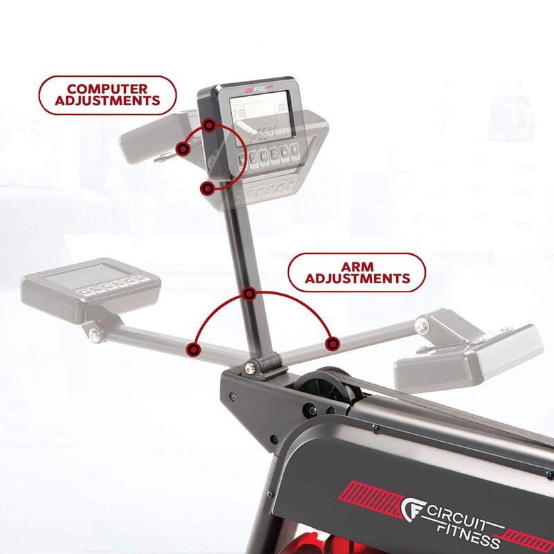 Circuit Fitness water rowing machine in black and red, 35kg - British product