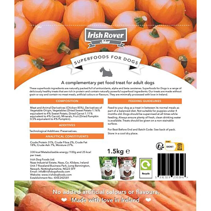Irish Rover dog treats chicken sweet potato carrot pumpkin 1.5kg - British product