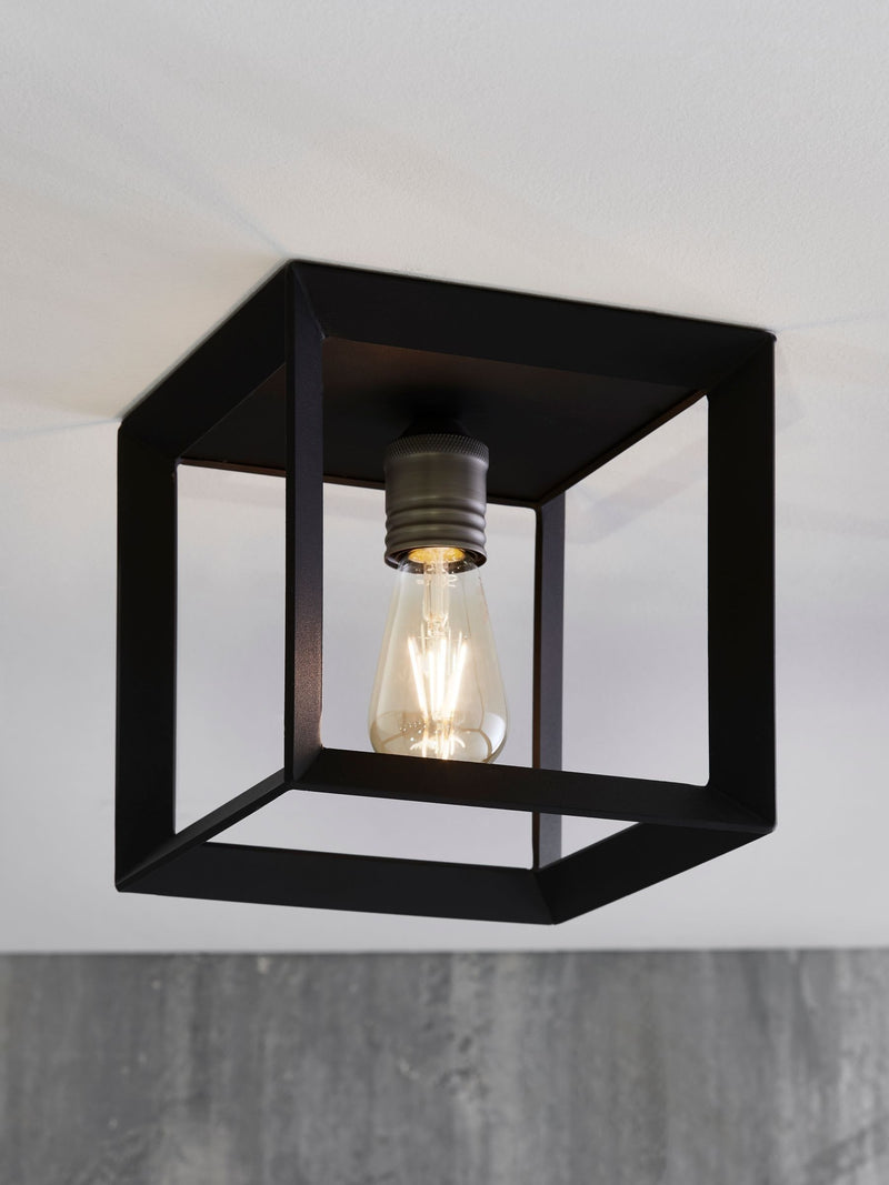 Black Brooklyn flush ceiling light with retro bulb, imported from the UK