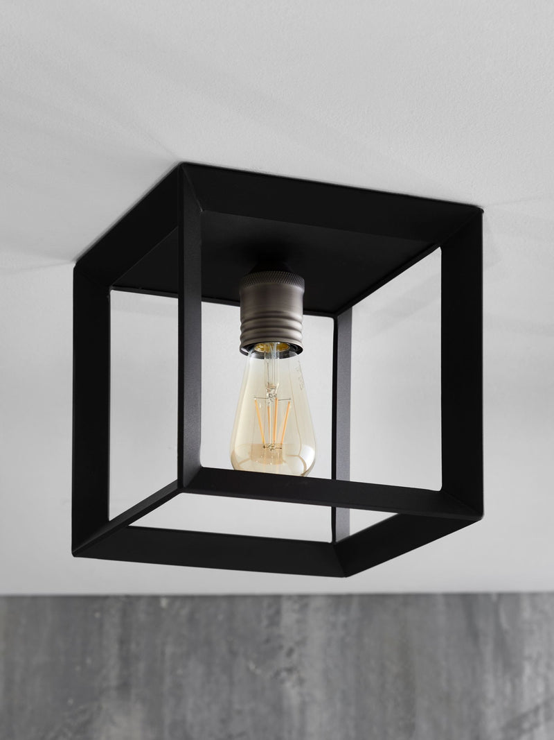 Black Brooklyn flush ceiling light with retro bulb, imported from the UK