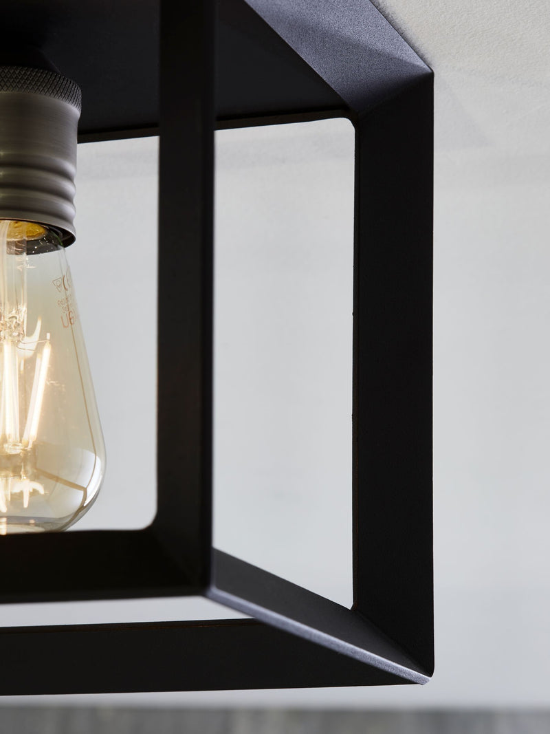 Black Brooklyn flush ceiling light with retro bulb, imported from the UK