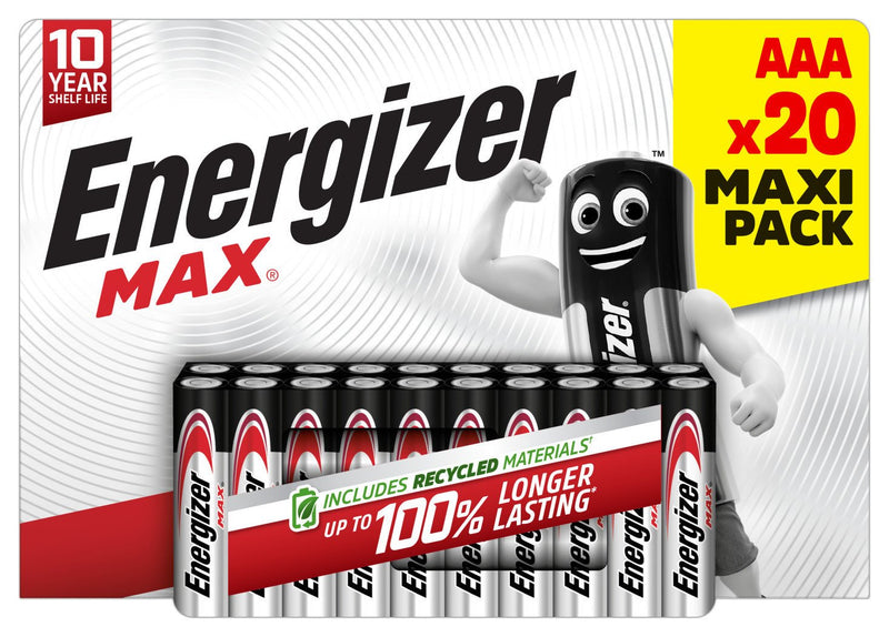 Energizer Max Alkaline AAA batteries pack of 20 - British product