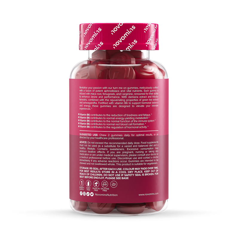 Novomins Libido gummies raspberry peach flavour 60 pack imported from the UK