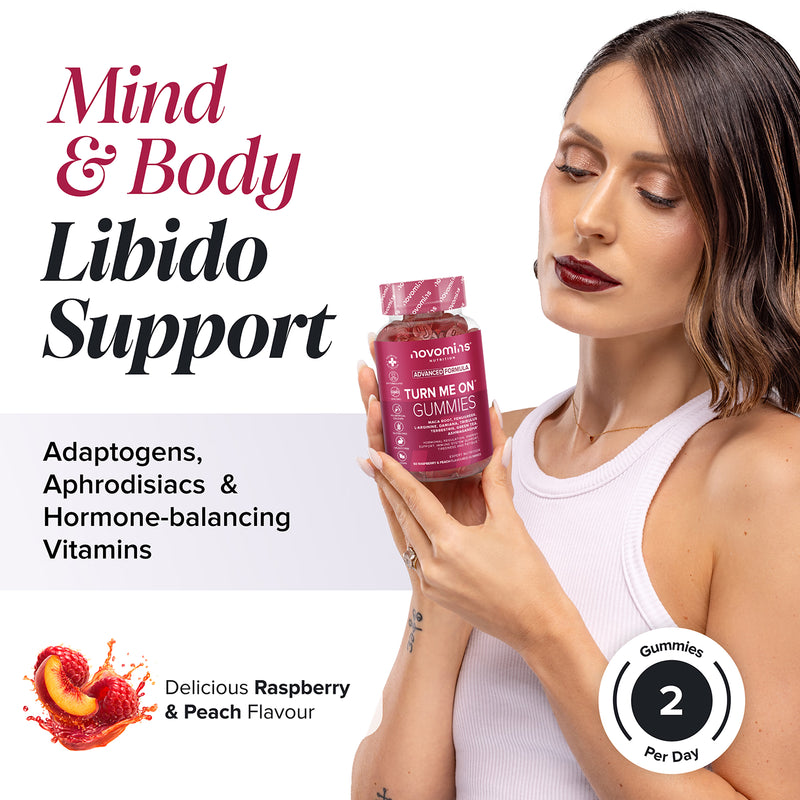 Novomins Libido gummies raspberry peach flavour 60 pack imported from the UK