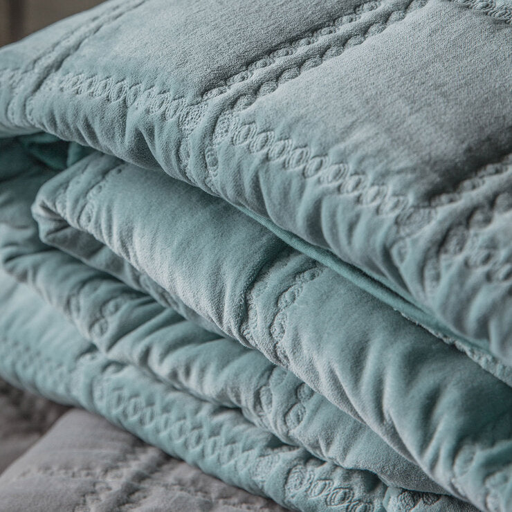 Gallery quilted cotton velvet bedspread duck egg 260x240cm - British product